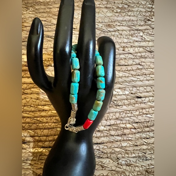 Vintage Blue Turquoise & Coral Bead Southwestern Native American Indian Style - Picture 3 of 5